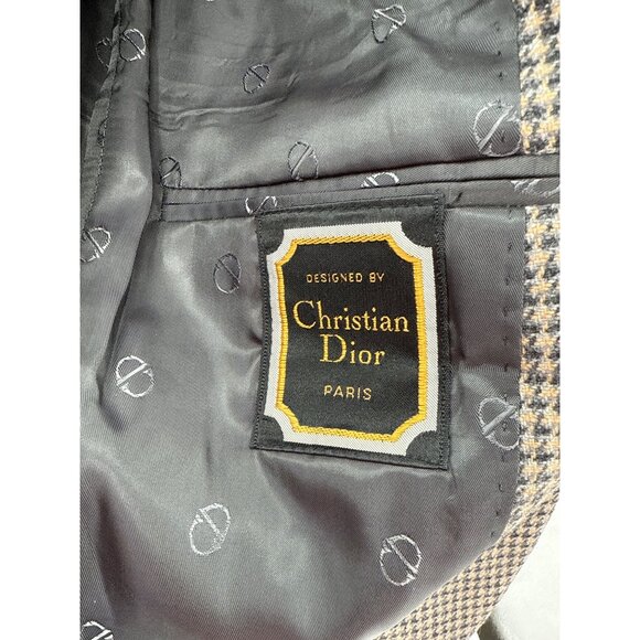 Christian Dior Houndstooth Blazer Jacket Mens Size L Wool Blend Black/Tan - Picture 6 of 7